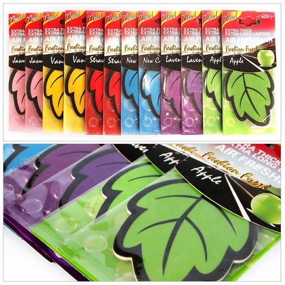 6 ambientadores para coche, papel perfumado con aroma natural a Lavanda, Fresa, Vainilla, Manzana, Jazmín y Coche Nuevo con forma de hoja para colgar en el coche, accesorios para el interior del coche, barco o casa.
