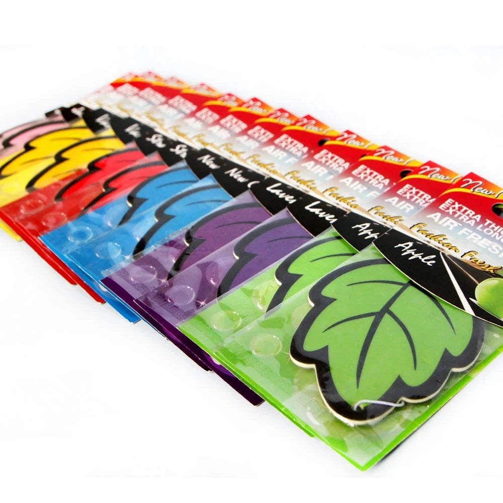 6 ambientadores para coche, papel perfumado con aroma natural a Lavanda, Fresa, Vainilla, Manzana, Jazmín y Coche Nuevo con forma de hoja para colgar en el coche, accesorios para el interior del coche, barco o casa.