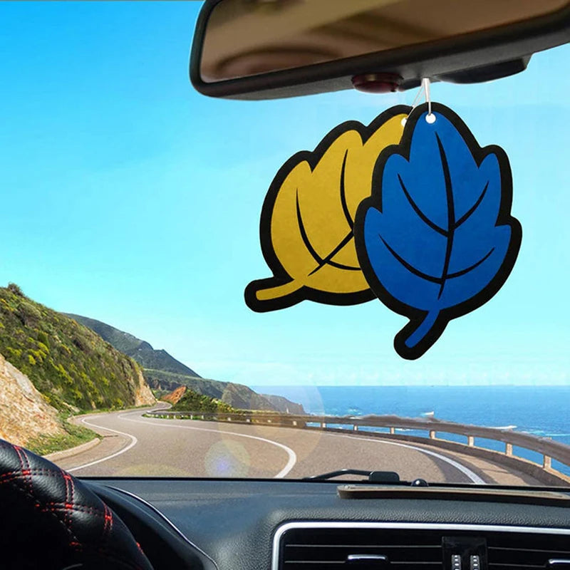6 ambientadores para coche, papel perfumado con aroma natural a Lavanda, Fresa, Vainilla, Manzana, Jazmín y Coche Nuevo con forma de hoja para colgar en el coche, accesorios para el interior del coche, barco o casa.